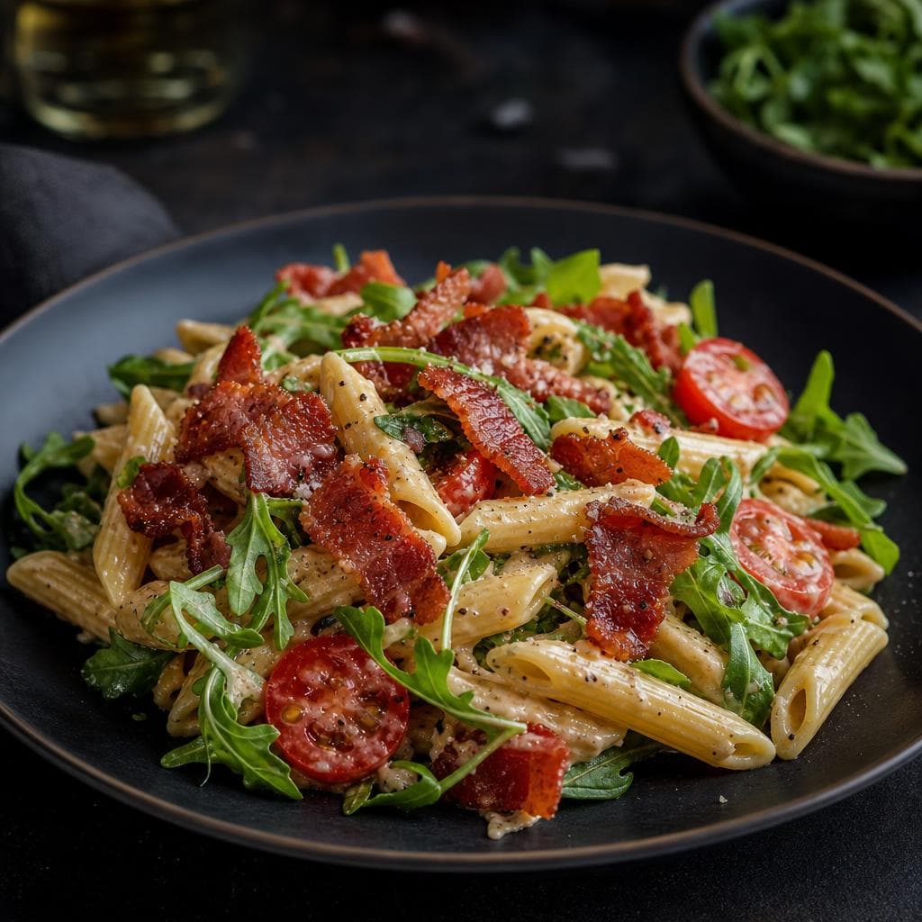 BLT Pasta - beautifully plated pasta dish