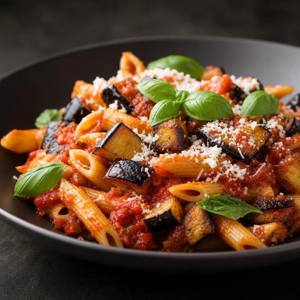 Pasta alla Norma - beautifully plated pasta dish