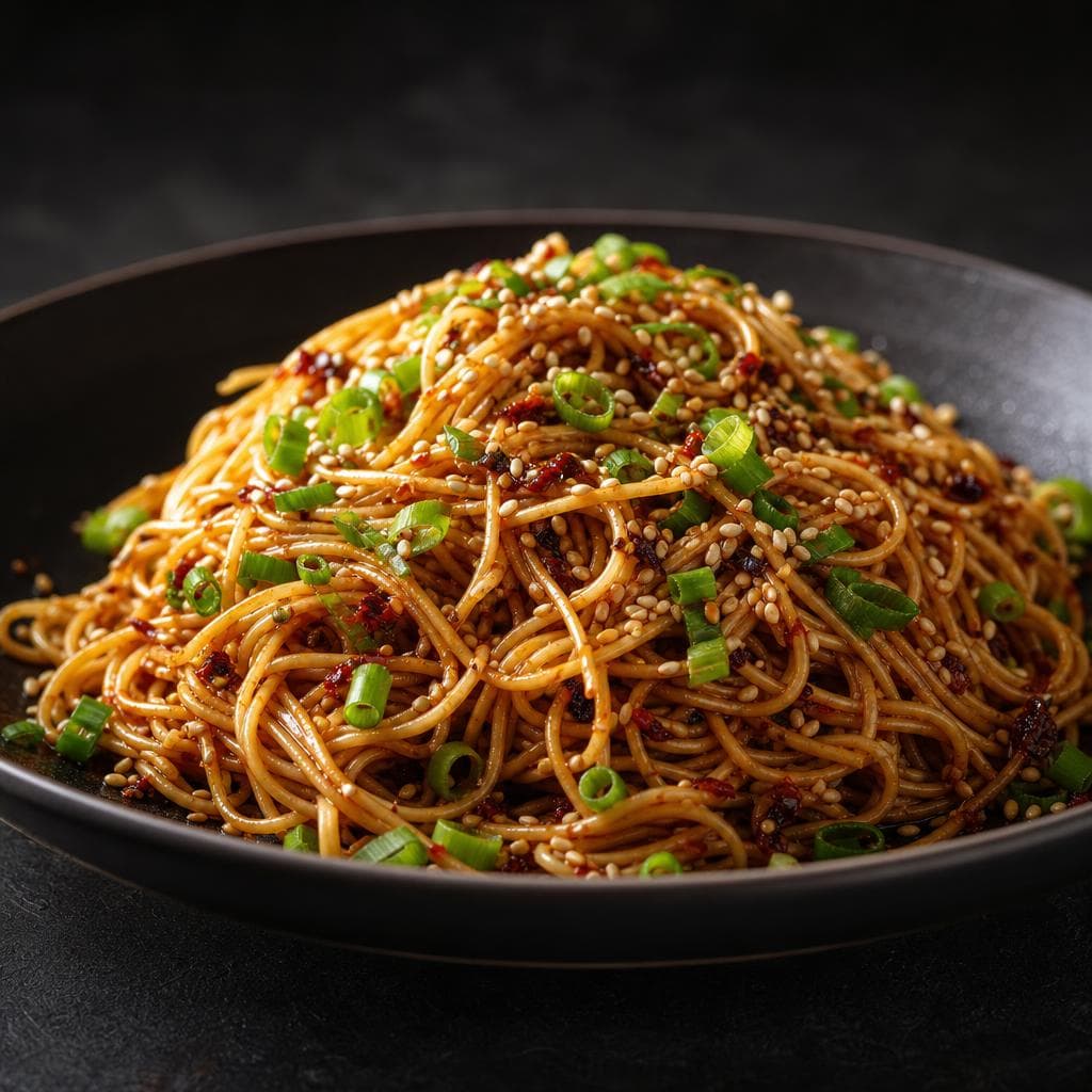 Garlic Sesame Noodles - beautifully plated pasta dish