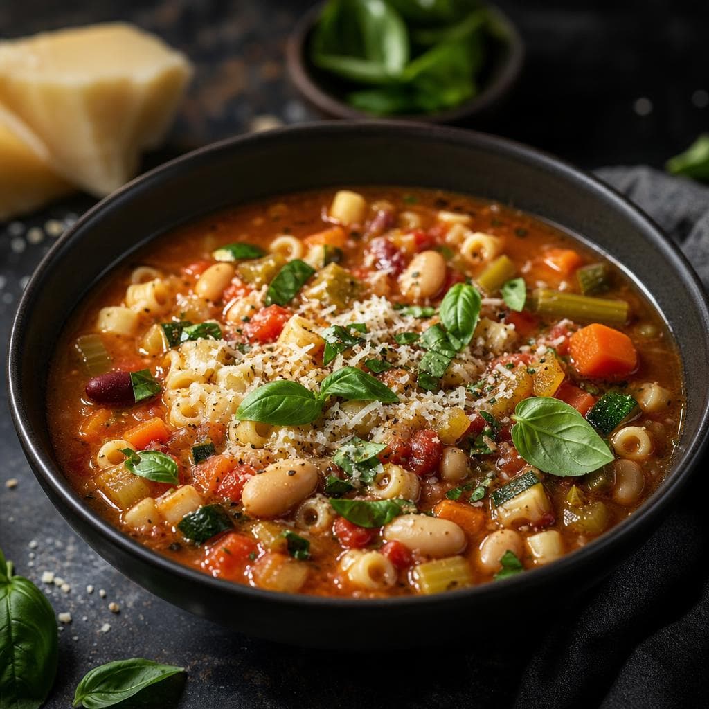 Classic Minestrone - beautifully plated pasta dish