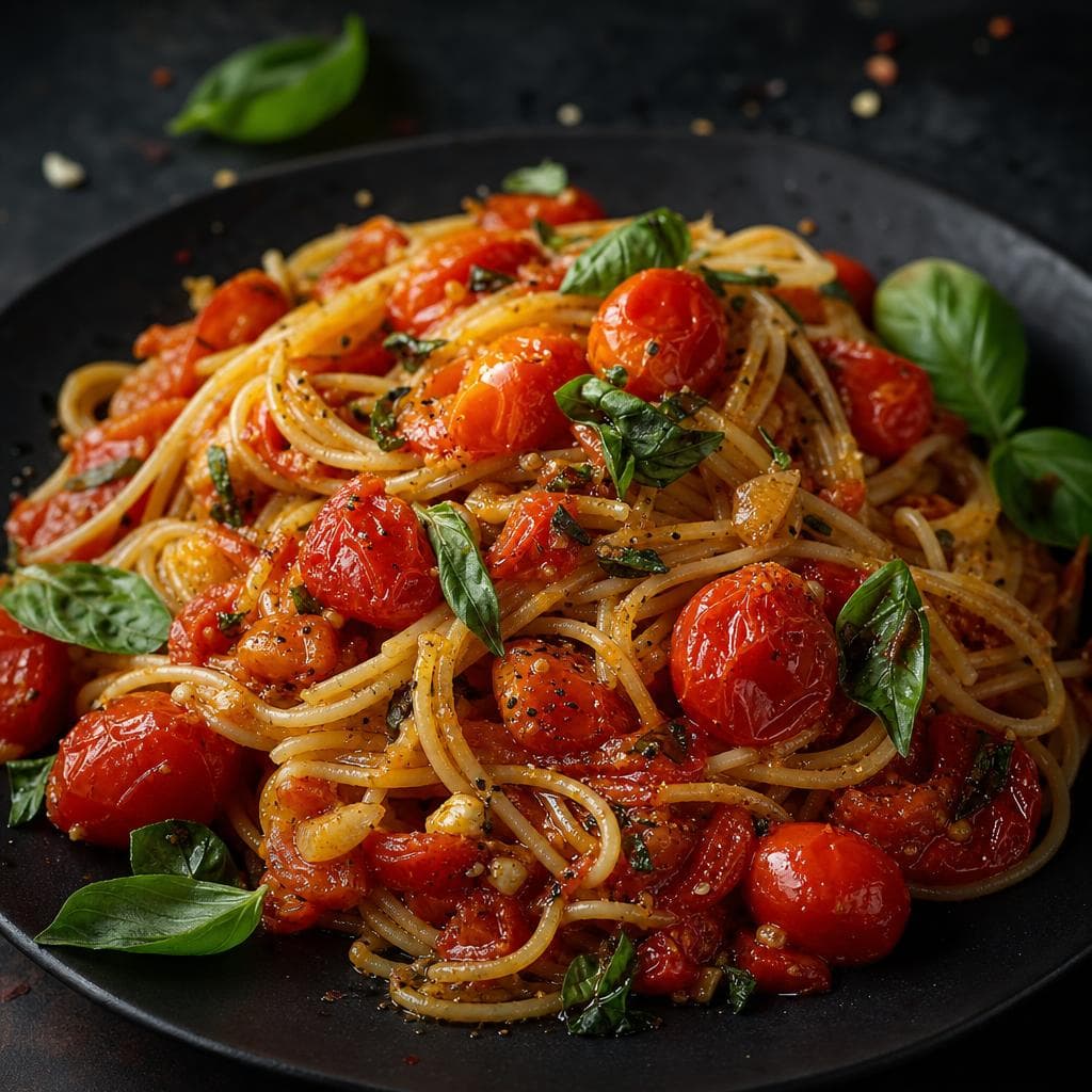 Roasted Cherry Tomato Pasta - beautifully plated pasta dish