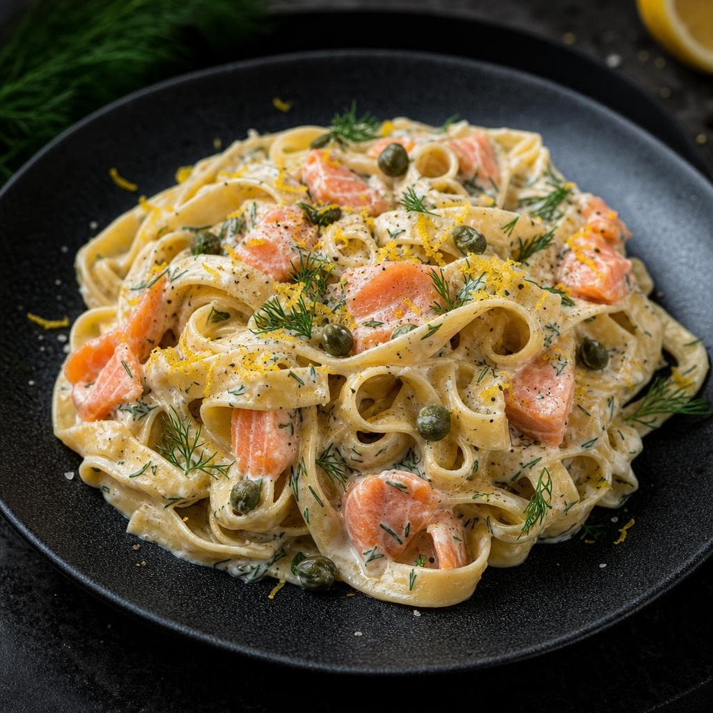 Smoked Salmon Cream Pasta - beautifully plated pasta dish