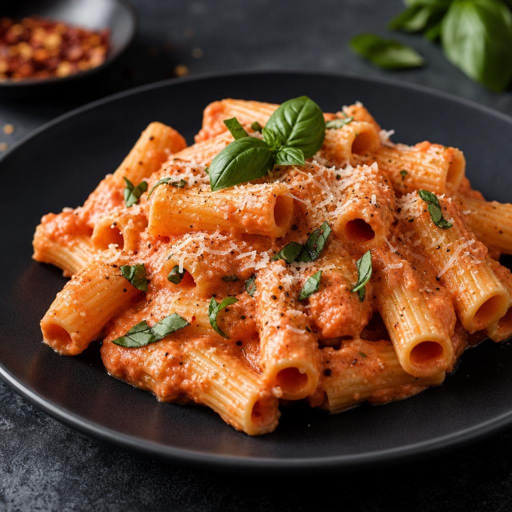 Rigatoni alla Vodka - beautifully plated pasta dish